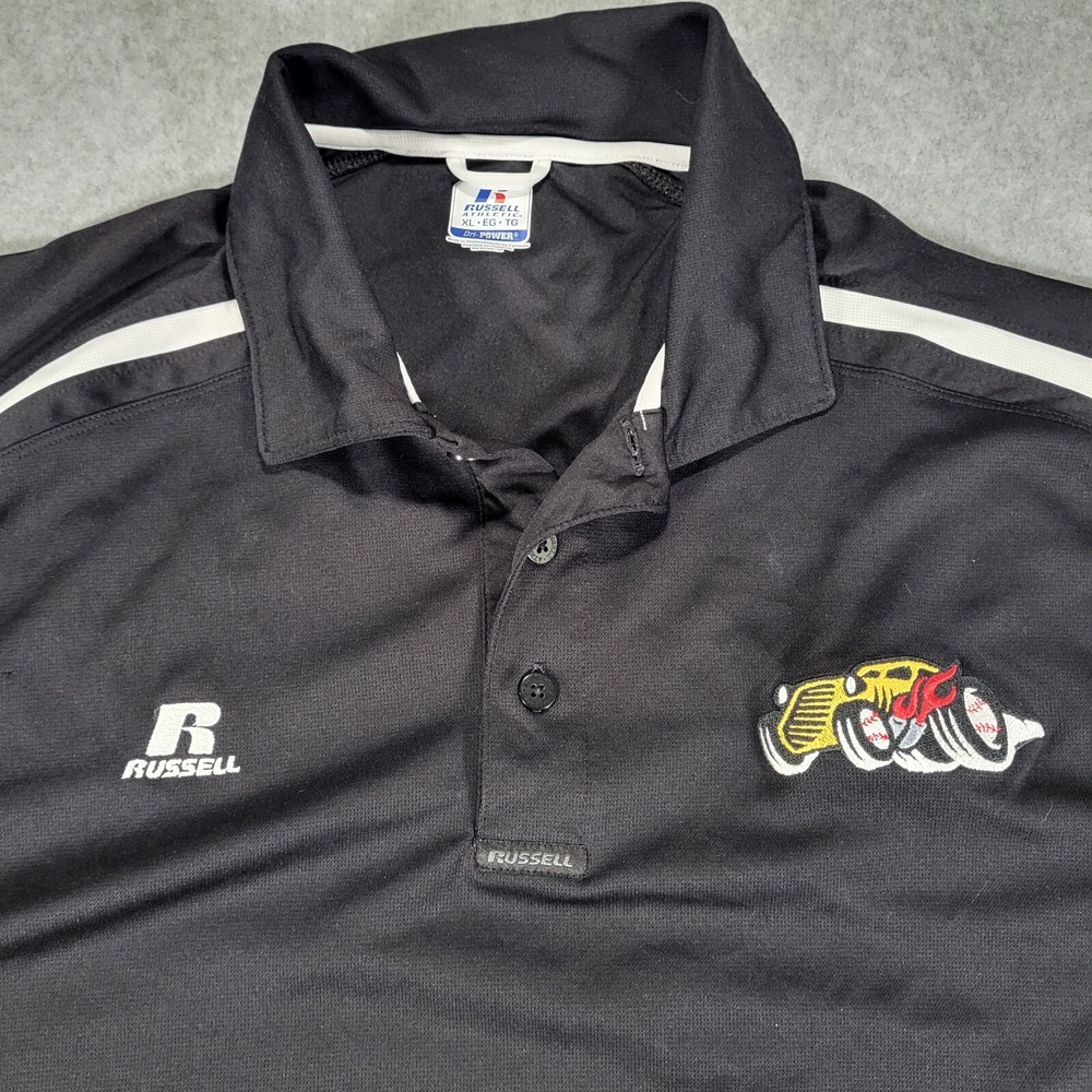 Bowling Green Hot Rods MiLB Short Sleeve Polo Russell Mens XL‎ Black Embroidered